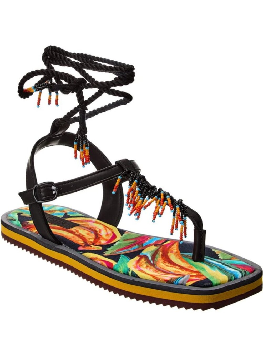 Farm Rio Women's Beaded Flat Black Sandal Sz 8
